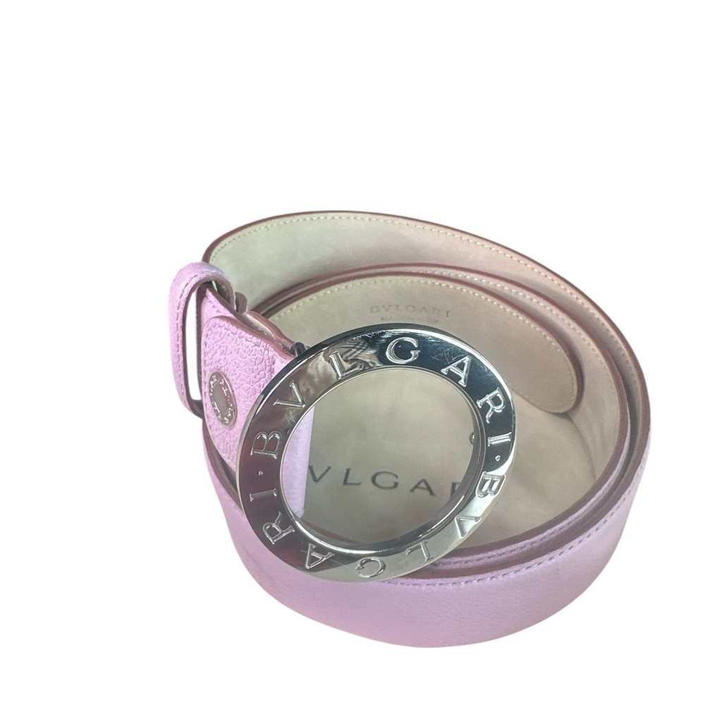 Bulgari Pink Leather Belt with Round Logo Buckle